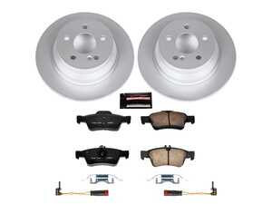 ES#3988985 - CRK5320 - Power Stop Z23 Evolution Sport Coated Rear Brake Kit (300mm) - A premium rear-axle restoration and upgrade package featuring genuine GEOMET coated smooth high-carbon iron rotors, low-dust carbon-fiber ceramic performance pads, and replacement electronic wear sensors. - Power Stop - Mercedes Benz