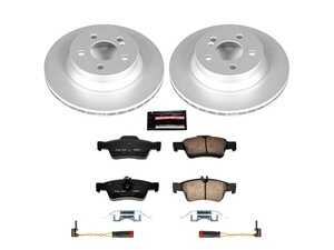 ES#3988987 - CRK5322 - Power Stop Z23 Evolution Sport Coated Rear Brake Kit (300mm) - A premium rear-axle restoration and upgrade package featuring genuine GEOMET coated smooth high-carbon vented rotors, low-dust carbon-fiber ceramic performance pads, and a pair of replacement rear electronic wear sensors. - Power Stop - Mercedes Benz