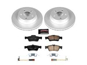 ES#3988988 - CRK5323 - Power Stop Z23 Evolution Sport Coated Rear Brake Kit (300mm) - A premium rear-axle restoration and upgrade package featuring genuine GEOMET coated smooth high-carbon vented rotors, low-dust carbon-fiber ceramic performance pads, and a replacement rear electronic wear sensor. - Power Stop - Mercedes Benz