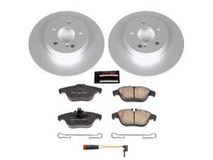 ES#3989008 - CRK5625 - Power Stop Z23 Evolution Sport Coated Rear Brake Kit (300mm/Solid) - A premium rear-axle performance upgrade and restoration package featuring genuine GEOMET fully coated smooth high-carbon iron solid rotors, low-dust carbon-fiber ceramic road pads, and a matching electronic wear sensor. - Power Stop - Mercedes Benz