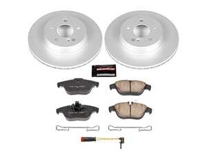 ES#3989009 - CRK5626 - Power Stop Z23 Evolution Sport Coated Rear Brake Kit (300mm/Vented) - A premium rear-axle performance upgrade and restoration package featuring genuine GEOMET fully coated smooth high-carbon iron vented rotors, low-dust carbon-fiber ceramic road pads, and a matching electronic wear sensor. - Power Stop - Mercedes Benz