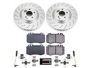 ES#4675012 - CRK6205 - Power Stop Z23 Evolution Sport Coated Front Brake Kit (345mm) - A premium front axle upgrade package featuring high-carbon smooth Geomet coated performance rotors, low-dust carbon-fiber ceramic pads, and replacement electronic wear sensors. - Power Stop - Mercedes Benz