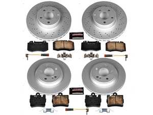 ES#3989128 - CRK6211 - Power Stop Z23 Evolution Sport Coated Front & Rear Brake Kit (330mm/300mm) - A premium 4-wheel restoration and upgrade package featuring genuine GEOMET coated smooth high-carbon iron rotors, low-dust carbon-fiber ceramic performance pads, and a complete matching layout of replacement electronic wear sensors. - Power Stop - Mercedes Benz