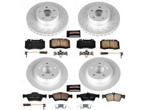 ES#3989129 - CRK6229 - Power Stop Z23 Evolution Sport Coated Front & Rear Brake Kit (312mm/300mm) - A premium 4-wheel restoration and upgrade package featuring genuine GEOMET coated smooth high-carbon iron rotors, low-dust carbon-fiber ceramic performance pads, and a complete matching layout of replacement electronic wear sensors. - Power Stop - Mercedes Benz