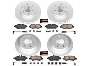 ES#3989133 - CRK6235 - Power Stop Z23 Evolution Sport Coated Front & Rear Brake Kit (300mm/298mm) - A premium 4-wheel restoration and upgrade package featuring genuine GEOMET coated smooth high-carbon iron rotors, low-dust carbon-fiber ceramic performance pads, and a complete layout of replacement electronic wear sensors. - Power Stop - Mercedes Benz