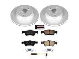 ES#3989156 - CRK6359 - Power Stop Z23 Evolution Sport Coated Rear Brake Kit (300mm) - A premium rear-axle restoration and upgrade package featuring genuine GEOMET coated smooth iron rotors, low-dust carbon-fiber ceramic performance pads, and a replacement electronic wear sensor. - Power Stop - Mercedes Benz
