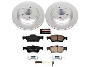ES#3989164 - CRK6569 - Power Stop Z23 Evolution Sport Coated Rear Brake Kit (300mm) - A premium rear-axle restoration and upgrade package featuring genuine GEOMET coated smooth high-carbon iron rotors, low-dust carbon-fiber ceramic performance pads, and a replacement electronic wear sensor. - Power Stop - Mercedes Benz