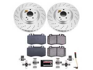 ES#4675019 - CRK6585 - Power Stop Z23 Evolution Sport Coated Front Brake Kit (345mm Vented) - A premium front axle upgrade package featuring high-carbon smooth Geomet coated performance rotors, low-dust carbon-fiber ceramic pads, and a replacement electronic wear sensor. - Power Stop - Mercedes Benz