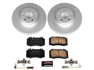 ES#3989166 - CRK6597 - Power Stop Z23 Evolution Sport Coated Front Brake Kit (330mm) - A premium front-axle performance upgrade and restoration package featuring genuine GEOMET fully coated smooth high-carbon iron vented rotors, low-dust carbon-fiber ceramic road pads, and matching electronic wear sensors. - Power Stop - Mercedes Benz
