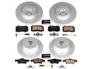 ES#3989167 - CRK6598 - Power Stop Z23 Evolution Sport Coated Front & Rear Brake Kit (330mm/300mm) - A premium 4-wheel restoration and upgrade package featuring genuine GEOMET coated smooth high-carbon iron rotors, low-dust carbon-fiber ceramic performance pads, and a complete layout of replacement electronic wear sensors. - Power Stop - Mercedes Benz