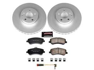 ES#3989172 - CRK6603 - Power Stop Z23 Evolution Sport Coated Front Brake Kit (330mm) - A premium front-axle performance upgrade and restoration package featuring genuine GEOMET fully coated smooth high-carbon iron vented rotors, low-dust carbon-fiber ceramic road pads, and a matching electronic wear sensor. - Power Stop - Mercedes Benz