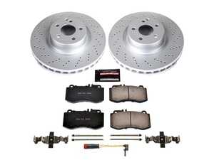 ES#3989174 - CRK6640 - Power Stop Z23 Evolution Sport Coated Front Brake Kit (344mm) - A premium front-axle performance upgrade and restoration package featuring genuine GEOMET fully coated smooth high-carbon iron vented rotors, low-dust carbon-fiber ceramic road pads, and a matching electronic wear sensor. - Power Stop - Mercedes Benz