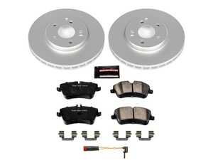 ES#3989188 - CRK6702 - Power Stop Z23 Evolution Sport Coated Front Brake Kit (300mm) - A premium front-axle performance upgrade and restoration package featuring genuine GEOMET fully coated smooth high-carbon iron vented rotors, low-dust carbon-fiber ceramic road pads, and a matching electronic wear sensor. - Power Stop - Mercedes Benz