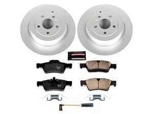 ES#3989198 - CRK6712 - Power Stop Z23 Evolution Sport Coated Rear Brake Kit (330mm) - A premium rear-axle restoration and upgrade package featuring genuine GEOMET coated smooth high-carbon iron rotors, low-dust carbon-fiber ceramic performance pads, and a replacement electronic wear sensor. - Power Stop - Mercedes Benz