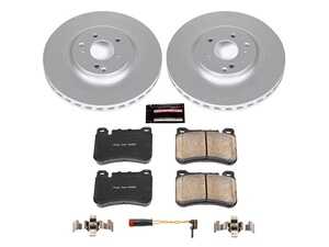 ES#3989199 - CRK6713 - Power Stop Z23 Evolution Sport Coated Front Brake Kit (330mm) - A premium front-axle restoration and upgrade package featuring genuine GEOMET coated smooth high-carbon iron rotors, low-dust carbon-fiber ceramic performance pads, and a replacement electronic wear sensor. - Power Stop - Mercedes Benz