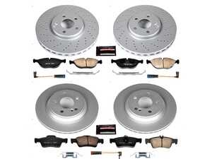 ES#3989212 - CRK6747 - Power Stop Z23 Evolution Sport Coated Front & Rear Brake Kit (330mm/300mm) - A complete 4-wheel premium restoration and upgrade package featuring genuine GEOMET? coated smooth high-carbon iron rotors, low-dust carbon-fiber ceramic performance pads, and replacement electronic wear sensors. - Power Stop - Mercedes Benz