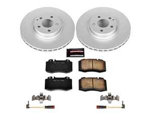 ES#3989213 - CRK6750 - Power Stop Z23 Evolution Sport Coated Front Brake Kit (330mm) - A premium front-axle restoration and upgrade package featuring genuine GEOMET coated smooth high-carbon iron rotors, low-dust carbon-fiber ceramic performance pads, and a replacement set of electronic wear sensors. - Power Stop - Mercedes Benz