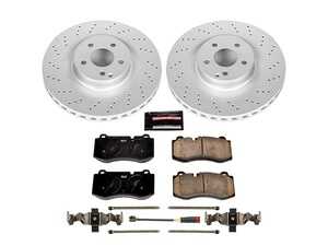 ES#3989217 - CRK6755 - Power Stop Z23 Evolution Sport Coated Front Brake Kit (350mm) - A premium front-axle performance upgrade and restoration package featuring genuine GEOMET fully coated smooth high-carbon iron vented rotors, low-dust carbon-fiber ceramic road pads, and a replacement electronic wear sensor. - Power Stop - Mercedes Benz