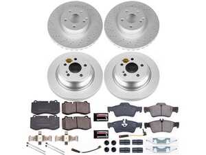 ES#4675029 - CRK6758 - Power Stop Z23 Evolution Sport Coated Front & Rear Brake Kit (335mm/300mm) - A premium 4-wheel restoration and upgrade package featuring genuine GEOMET coated smooth high-carbon iron rotors, low-dust carbon-fiber ceramic performance pads, and a complete layout of replacement electronic wear sensors. - Power Stop - Mercedes Benz