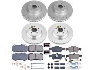 ES#4675031 - CRK6834 - Power Stop Z23 Evolution Sport Coated Front & Rear Brake Kit (344mm/320mm) - A premium 4-wheel restoration and upgrade package featuring genuine GEOMET coated smooth high-carbon iron rotors, low-dust carbon-fiber ceramic performance pads, and a complete layout of replacement electronic wear sensors. - Power Stop - Mercedes Benz