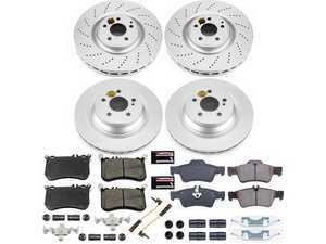 ES#4675035 - CRK6885 - Power Stop Z23 Evolution Sport Coated Front & Rear Brake Kit (360mm/320mm) - A premium 4-wheel restoration and upgrade package featuring genuine GEOMET coated smooth high-carbon iron rotors, low-dust carbon-fiber ceramic performance pads, and a complete matching layout of replacement electronic wear sensors. - Power Stop - Mercedes Benz