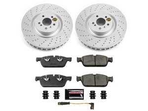 ES#4675047 - CRK6900 - Power Stop Z23 Evolution Sport Coated Front Brake Kit (375mm) - A premium front-axle restoration and upgrade package featuring genuine GEOMET? coated smooth high-carbon iron rotors, low-dust carbon-fiber ceramic performance pads, and a replacement electronic wear sensor. - Power Stop - Mercedes Benz