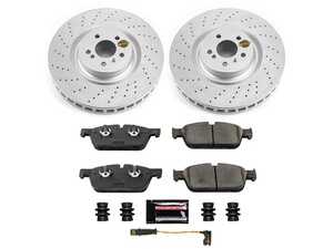 ES#4675048 - CRK6901 - Power Stop Z23 Evolution Sport Coated Front Brake Kit (375mm) - A premium front-axle restoration and upgrade package featuring genuine GEOMET? coated smooth high-carbon iron rotors, low-dust carbon-fiber ceramic performance pads, and a replacement electronic wear sensor. - Power Stop - Mercedes Benz