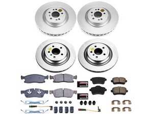 ES#4675057 - CRK7437 - Power Stop Z23 Evolution Sport Coated Front & Rear Brake Kit (350mm/330mm) - A premium 4-wheel restoration and upgrade package featuring genuine GEOMET coated smooth high-carbon iron rotors, low-dust carbon-fiber ceramic performance pads, and a matching layout of replacement electronic wear sensors. - Power Stop - Mercedes Benz