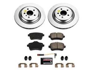 ES#4675058 - CRK7438 - Power Stop Z23 Evolution Sport Coated Rear Brake Kit (330mm) - A premium rear-axle restoration and upgrade package featuring genuine Geomet coated smooth high-carbon vented rotors, low-dust carbon-fiber ceramic performance pads, and a replacement electronic wear sensor. - Power Stop - Mercedes Benz