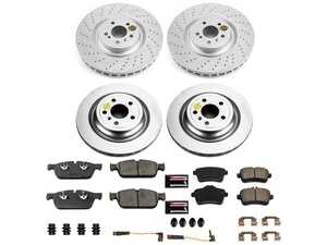 ES#4675061 - CRK7442 - Power Stop Z23 Evolution Sport Coated Front & Rear Brake Kit (375mm/330mm) - A premium 4-wheel restoration and upgrade package featuring genuine GEOMET? coated smooth high-carbon iron rotors, low-dust carbon-fiber ceramic performance pads, and replacement electronic wear sensors. - Power Stop - Mercedes Benz