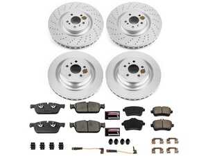ES#4675062 - CRK7443 - Power Stop Z23 Evolution Sport Coated Front & Rear Brake Kit (375mm/345mm) - A premium 4-wheel restoration and upgrade package featuring genuine GEOMET coated smooth high-carbon iron rotors, low-dust carbon-fiber ceramic performance pads, and a complete matching set of replacement electronic wear sensors. - Power Stop - Mercedes Benz
