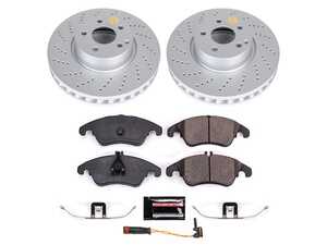 ES#3989264 - CRK7496 - Power Stop Z23 Evolution Sport Coated Front Brake Kit (322mm) - A premium front axle upgrade package featuring high-carbon smooth Geomet coated performance rotors, low-dust carbon-fiber ceramic pads, and a replacement electronic wear sensor. - Power Stop - Mercedes Benz