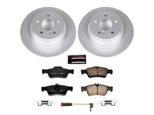 ES#3989284 - CRK7745 - Power Stop Z23 Evolution Sport Coated Rear Brake Kit (300mm) - A premium rear-axle restoration and upgrade package featuring genuine Geomet coated smooth high-carbon rotors, low-dust carbon-fiber ceramic performance pads, and a replacement electronic wear sensor. - Power Stop - Mercedes Benz