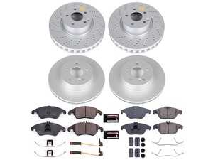 ES#3989287 - CRK7760 - Power Stop Z23 Evolution Sport Coated Front & Rear Brake Kit (322mm/300mm) - A premium 4-wheel upgrade package featuring high-carbon smooth Geomet coated performance rotors, low-dust carbon-fiber ceramic pads, and replacement electronic wear sensors. - Power Stop - Mercedes Benz