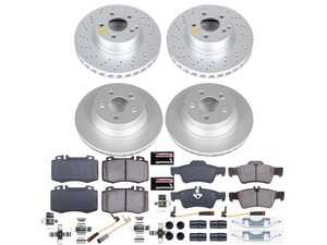 ES#3989291 - CRK7764 - Power Stop Z23 Evolution Sport Coated Front & Rear Brake Kit (312mm/300mm) - A premium, complete 4-wheel upgrade package featuring high-carbon smooth Geomet coated performance rotors, low-dust carbon-fiber ceramic pads, and replacement electronic wear sensors. - Power Stop - Mercedes Benz