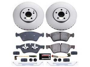 ES#3989294 - CRK7768 - Power Stop Z23 Evolution Sport Coated Front Brake Kit (330mm) - A premium front axle upgrade package featuring high-carbon smooth Geomet coated performance rotors, low-dust carbon-fiber ceramic pads, and replacement electronic wear sensors. - Power Stop - Mercedes Benz
