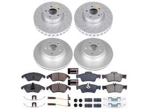 ES#3989299 - CRK7830 - Power Stop Z23 Evolution Sport Coated Front & Rear Brake Kit (322mm/300mm) - A premium 4-wheel upgrade package featuring high-carbon smooth Geomet coated performance rotors, low-dust carbon-fiber ceramic pads, and replacement electronic wear sensors. - Power Stop - Mercedes Benz