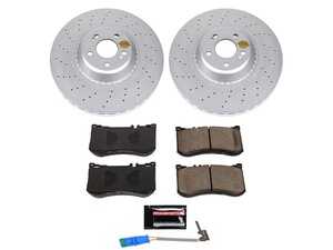 ES#3989303 - CRK7852 - Power Stop Z23 Evolution Sport Coated Front Brake Kit (370mm Vented) - A premium front axle upgrade package featuring high-carbon smooth Geomet coated performance rotors, low-dust carbon-fiber ceramic pads, and a replacement electronic wear sensor. - Power Stop - Mercedes Benz