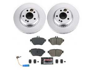 ES#4675073 - CRK7968 - Power Stop Z23 Evolution Sport Coated Rear Brake Kit (300mm) - A premium rear-axle upgrade package featuring high-carbon smooth Geomet coated performance rotors, low-dust carbon-fiber ceramic pads, and a replacement electronic wear sensor. - Power Stop - Mercedes Benz