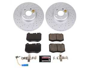 ES#3989317 - CRK7969 - Power Stop Z23 Evolution Sport Coated Front Brake Kit (342mm) - A premium front-axle performance upgrade and restoration package featuring genuine GEOMET fully coated smooth high-carbon iron vented rotors, low-dust carbon-fiber ceramic road pads, and a matching electronic wear sensor. - Power Stop - Mercedes Benz