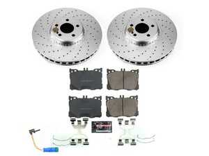 ES#4675075 - CRK7986 - Power Stop Z23 Evolution Sport Coated Front Brake Kit (360mm) - A premium front-axle upgrade package featuring high-carbon smooth Geomet coated performance rotors, low-dust carbon-fiber ceramic pads, and a replacement electronic wear sensor. - Power Stop - Mercedes Benz