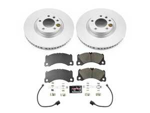 ES#4794767 - CRK8476 - Power Stop Z23 Evolution Sport Coated Front Brake Kit (360mm) - A premium front-axle upgrade package featuring high-carbon smooth Geomet coated performance rotors, low-dust carbon-fiber ceramic pads, and replacement electronic wear sensors. - Power Stop - Porsche