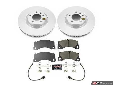 ES#4794767 - CRK8476 - Power Stop Z23 Evolution Sport Coated Front Brake Kit (360mm) - A premium front-axle upgrade package featuring high-carbon smooth Geomet coated performance rotors, low-dust carbon-fiber ceramic pads, and replacement electronic wear sensors. - Power Stop - Porsche