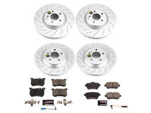 ES#4675109 - CRK8734 - Power Stop Z23 Evolution Sport Coated Front & Rear Brake Kit (342mm/320mm) - A premium complete 4-wheel restoration and upgrade package featuring genuine Geomet coated cross-drilled & high-carbon rotors, low-dust carbon-fiber ceramic performance pads, and replacement electronic wear sensors. - Power Stop - Mercedes Benz
