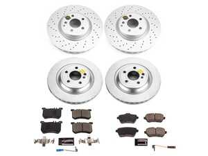 ES#4675110 - CRK8735 - Power Stop Z23 Evolution Sport Coated Front & Rear Brake Kit (342mm/320mm) - A premium complete 4-wheel upgrade package featuring genuine Geomet coated cross-drilled performance rotors, low-dust carbon-fiber ceramic pads, and a full replacement set of electronic wear sensors. - Power Stop - Mercedes Benz
