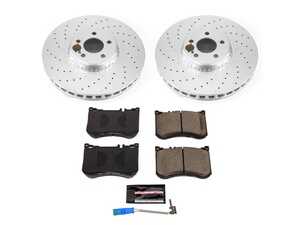 ES#4795002 - CRK9011 - Power Stop Z23 Evolution Sport Coated Front Brake Kit (360mm) - A premium front-axle restoration and upgrade package featuring genuine GEOMET coated high-carbon rotors, low-dust carbon-fiber ceramic performance pads, and a replacement electronic wear sensor. - Power Stop - Mercedes Benz