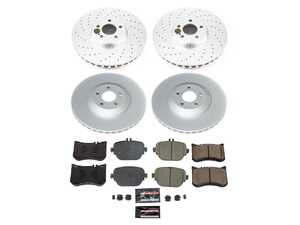 ES#4795007 - CRK9024 - Power Stop Z23 Evolution Sport Coated Front & Rear Brake Kit (360mm/360mm) - A complete 4-wheel premium restoration and upgrade package featuring genuine GEOMET coated smooth high-carbon rotors, low-dust carbon-fiber ceramic performance pads, and a full set of replacement electronic wear sensors. - Power Stop - Mercedes Benz