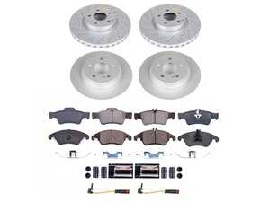 ES#4795011 - CRK9038 - Power Stop Z23 Evolution Sport Coated Front & Rear Brake Kit (322mm/300mm) - A complete 4-wheel premium restoration and upgrade package featuring genuine GEOMET coated smooth high-carbon rotors, low-dust carbon-fiber ceramic performance pads, and a pair of replacement electronic wear sensors. - Power Stop - Mercedes Benz