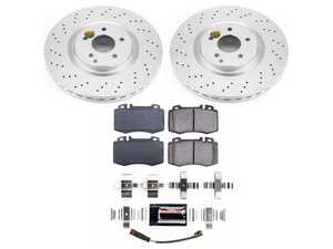 ES#4795025 - CRK9078 - Power Stop Z23 Evolution Sport Coated Front Brake Kit (345mm) - A premium front-axle restoration and upgrade package featuring genuine GEOMET coated smooth high-carbon vented rotors, low-dust carbon-fiber ceramic performance pads, and a replacement electronic wear sensor. - Power Stop - Mercedes Benz