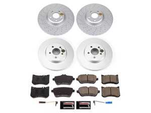 ES#4795049 - CRK9160 - Power Stop Z23 Evolution Sport Coated Front & Rear Brake Kit (370mm/320mm) - A complete 4-wheel premium restoration and upgrade package featuring genuine GEOMET coated smooth high-carbon rotors, low-dust carbon-fiber ceramic performance pads, and replacement electronic wear sensors. - Power Stop - Mercedes Benz